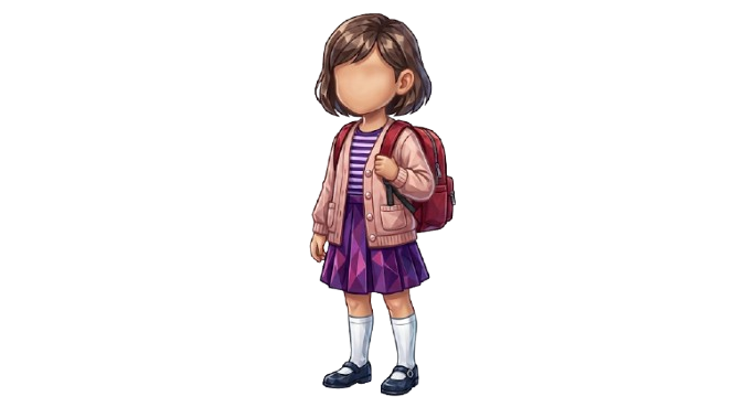 A young girl standing with her school bag